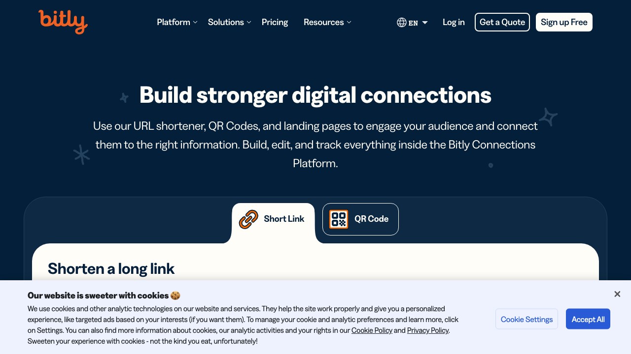 Bitly dashboard showing unified link shortening and dynamic QR code management